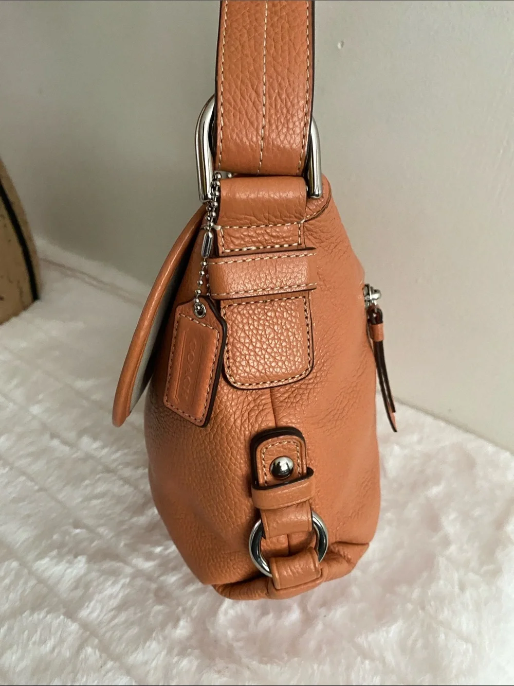 Coach Legacy Pebbled Leather Flap Convertible Shoulder Bag In Camel - Picture 10 of 17